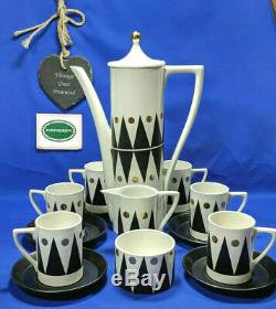 Portmeirion GOLD DIAMOND 15 Piece Cylinder Coffee Set UNUSED Rare Vintage 1960s