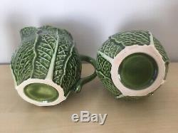 Portugal Coffee / Tea Set Bordallo Pinheiro Cabbage Leaves Vintage