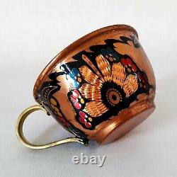 Pure Copper Tea Cup With Copper Saucers Arabi Coffee Set Minakari Work 4 Cup Set