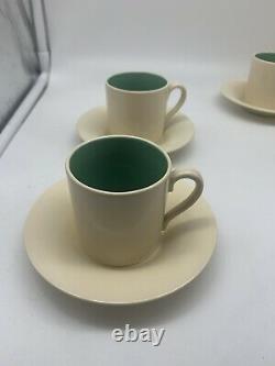 RARE Susie Cooper KESTREL DESIGN Green & Cream Vintage Coffee Set Cup Saucer