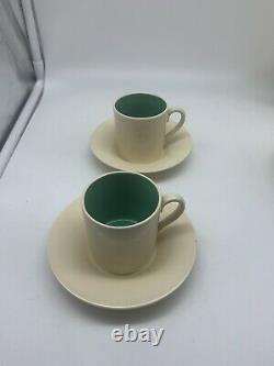 RARE Susie Cooper KESTREL DESIGN Green & Cream Vintage Coffee Set Cup Saucer