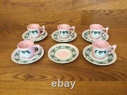 RARE! Vintage Schafer and Vater PINK JASPERWARE Demitasse Cup & Saucer (3 Sets)