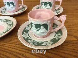 RARE! Vintage Schafer and Vater PINK JASPERWARE Demitasse Cup & Saucer (3 Sets)