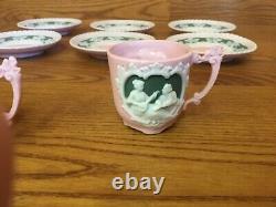 RARE! Vintage Schafer and Vater PINK JASPERWARE Demitasse Cup & Saucer (3 Sets)