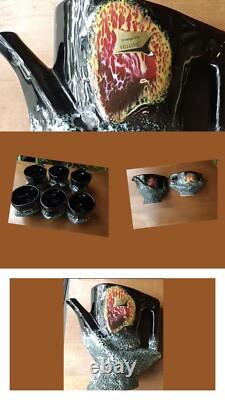 RARE Vtg MCM Vallauris Pottery Paris Brutalist Fat Lava Volcano Black Coffee Set