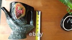 RARE Vtg MCM Vallauris Pottery Paris Brutalist Fat Lava Volcano Black Coffee Set