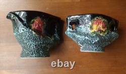 RARE Vtg MCM Vallauris Pottery Paris Brutalist Fat Lava Volcano Black Coffee Set