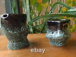 RARE Vtg MCM Vallauris Pottery Paris Brutalist Fat Lava Volcano Black Coffee Set