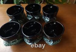 RARE Vtg MCM Vallauris Pottery Paris Brutalist Fat Lava Volcano Black Coffee Set