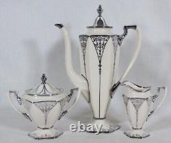 Rare! Antique Lenox China Belleek Silver Overlay Coffee Pot Cream & Sugar Set