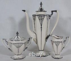 Rare! Antique Lenox China Belleek Silver Overlay Coffee Pot Cream & Sugar Set