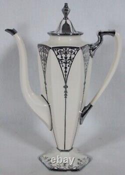Rare! Antique Lenox China Belleek Silver Overlay Coffee Pot Cream & Sugar Set