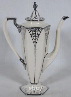 Rare! Antique Lenox China Belleek Silver Overlay Coffee Pot Cream & Sugar Set