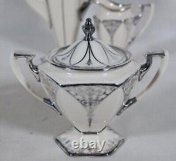 Rare! Antique Lenox China Belleek Silver Overlay Coffee Pot Cream & Sugar Set