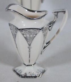 Rare! Antique Lenox China Belleek Silver Overlay Coffee Pot Cream & Sugar Set
