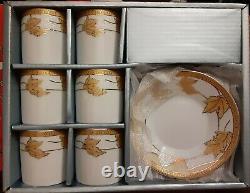 Rare Nib Vintage Gold Leaf Elegancy 12 Pc Fine Porcelain China Coffee Set