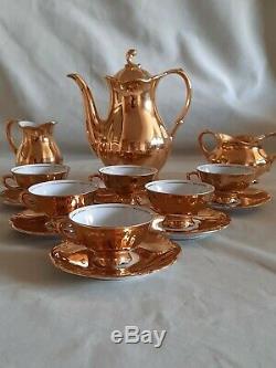 Rare Rudolf Wachter Bavaria Vintage Porcelain with Gold Overlay Coffee Set