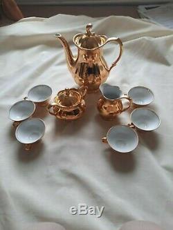 Rare Rudolf Wachter Bavaria Vintage Porcelain with Gold Overlay Coffee Set