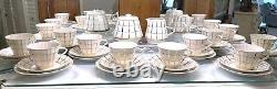 Rare VTG Verbilki Dmitrov Russian Porcelain White Gold Coffee/Tea Set for 6 MINT