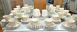 Rare VTG Verbilki Dmitrov Russian Porcelain White Gold Coffee/Tea Set for 6 MINT
