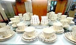 Rare VTG Verbilki Dmitrov Russian Porcelain White Gold Coffee/Tea Set for 6 MINT