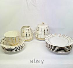 Rare VTG Verbilki Dmitrov Russian Porcelain White Gold Coffee/Tea Set for 6 MINT