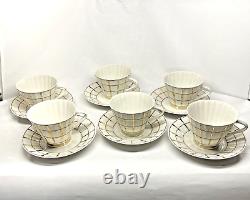 Rare VTG Verbilki Dmitrov Russian Porcelain White Gold Coffee/Tea Set for 6 MINT
