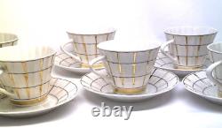 Rare VTG Verbilki Dmitrov Russian Porcelain White Gold Coffee/Tea Set for 6 MINT