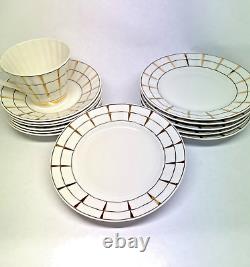 Rare VTG Verbilki Dmitrov Russian Porcelain White Gold Coffee/Tea Set for 6 MINT