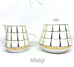 Rare VTG Verbilki Dmitrov Russian Porcelain White Gold Coffee/Tea Set for 6 MINT