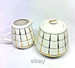 Rare VTG Verbilki Dmitrov Russian Porcelain White Gold Coffee/Tea Set for 6 MINT