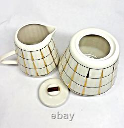 Rare VTG Verbilki Dmitrov Russian Porcelain White Gold Coffee/Tea Set for 6 MINT