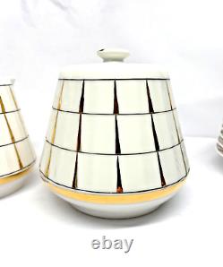 Rare VTG Verbilki Dmitrov Russian Porcelain White Gold Coffee/Tea Set for 6 MINT