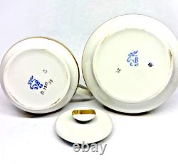 Rare VTG Verbilki Dmitrov Russian Porcelain White Gold Coffee/Tea Set for 6 MINT