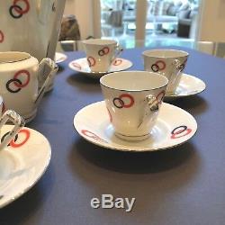 Rare Vintage 1930s Czech Victoria Porcelain Art Deco Coffee Set Jazz Age