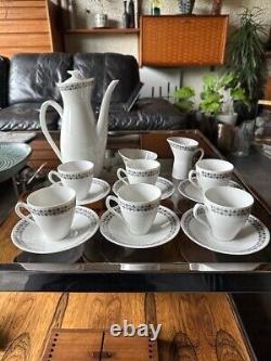Rare Vintage 1950s Rorstrand Sweden Pottery Tweed Pattern Coffee Set For 6