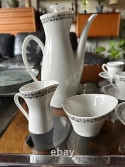 Rare Vintage 1950s Rorstrand Sweden Pottery Tweed Pattern Coffee Set For 6