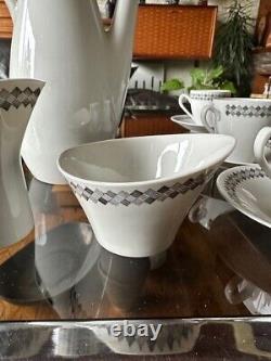 Rare Vintage 1950s Rorstrand Sweden Pottery Tweed Pattern Coffee Set For 6