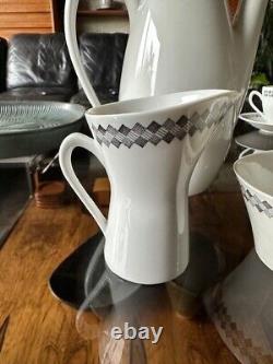 Rare Vintage 1950s Rorstrand Sweden Pottery Tweed Pattern Coffee Set For 6