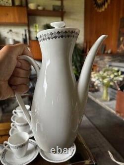 Rare Vintage 1950s Rorstrand Sweden Pottery Tweed Pattern Coffee Set For 6