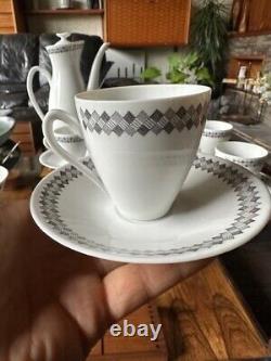 Rare Vintage 1950s Rorstrand Sweden Pottery Tweed Pattern Coffee Set For 6