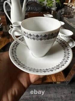 Rare Vintage 1950s Rorstrand Sweden Pottery Tweed Pattern Coffee Set For 6
