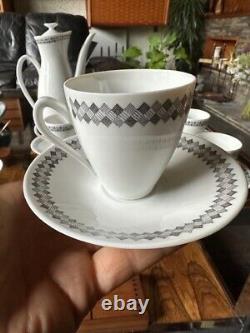 Rare Vintage 1950s Rorstrand Sweden Pottery Tweed Pattern Coffee Set For 6