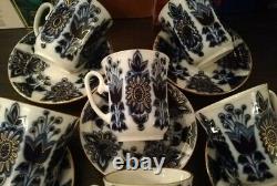 Rare Vintage Coffee Tea Set Lomonosov Cups & Saucers 6 persons Cobalt & Gold
