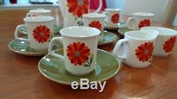Rare Vintage J & G Meakin Red and Orange Flower Coffee Set'Dahlia Coffee pot