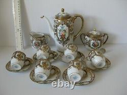 Rare Vintage Noritake Japan Turquoise Jewelled Heavy Gilt Complete Coffee Set