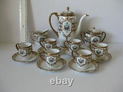 Rare Vintage Noritake Japan Turquoise Jewelled Heavy Gilt Complete Coffee Set