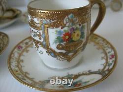 Rare Vintage Noritake Japan Turquoise Jewelled Heavy Gilt Complete Coffee Set