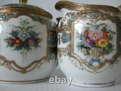 Rare Vintage Noritake Japan Turquoise Jewelled Heavy Gilt Complete Coffee Set