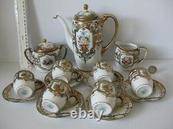 Rare Vintage Noritake Japan Turquoise Jewelled Heavy Gilt Complete Coffee Set